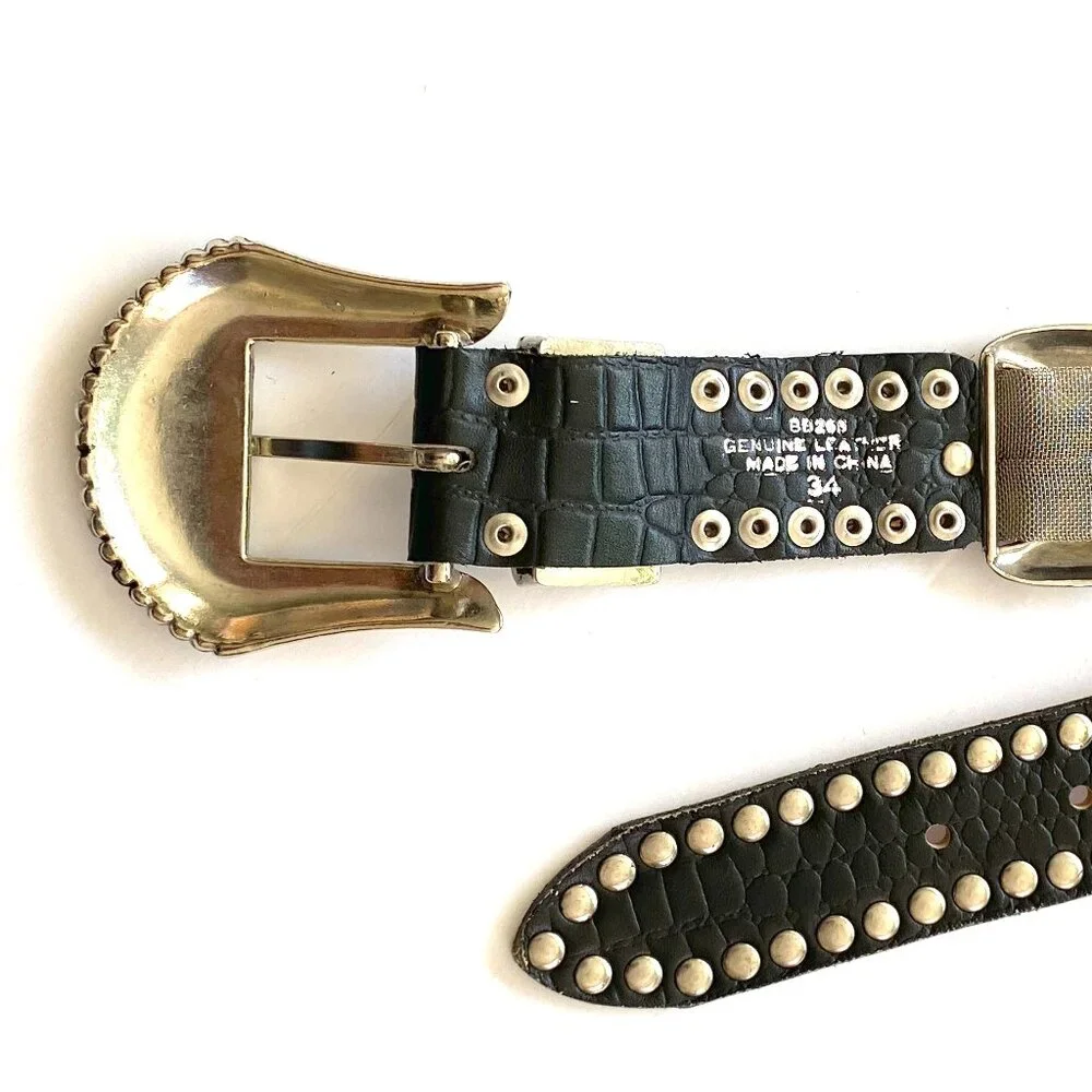 Vintage Black Leather, Silver Metal and Mesh Belt - Goth, Punk, Emo - Picture 6 of 8